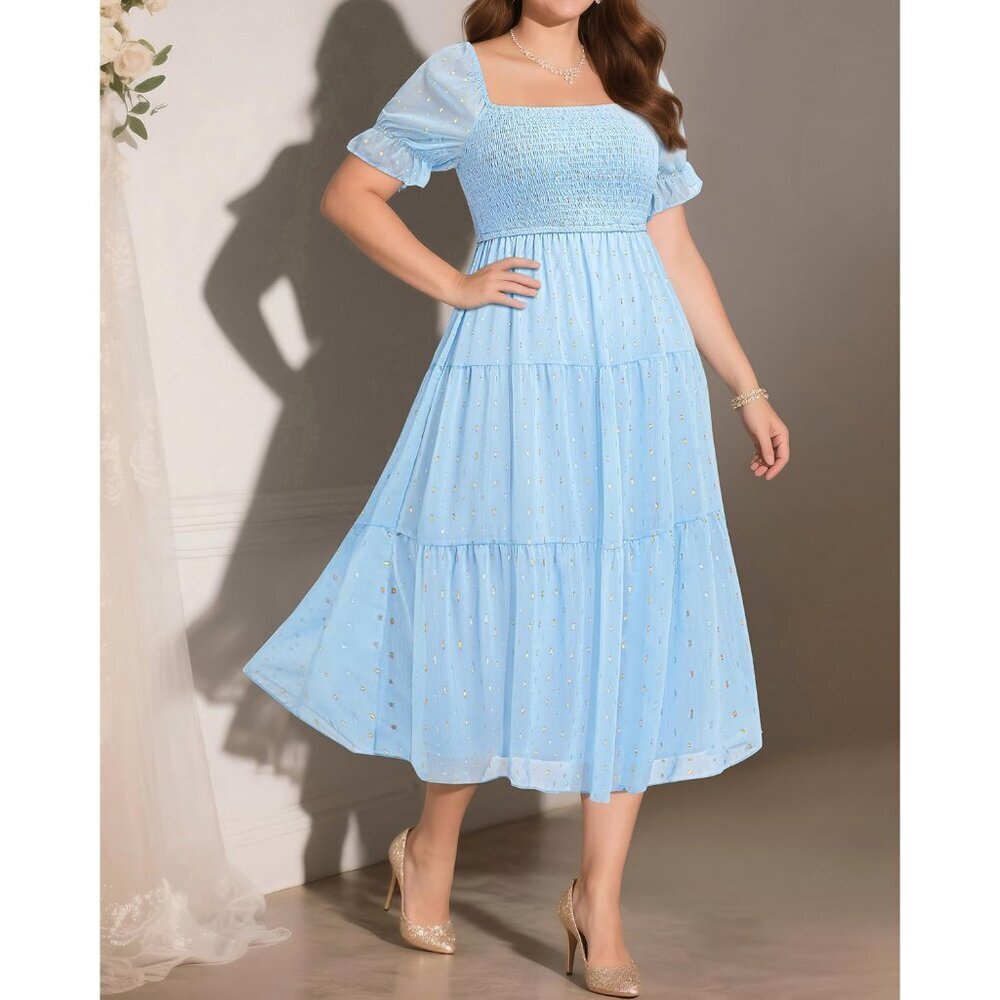 Plus Size Fall Dress Boho Chiffon Midi for Bridal Weddings Graduation - Picture 2 of 7